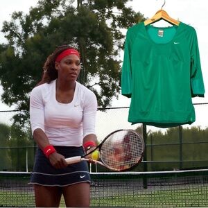 NIKE Fit-Dri 3/4 Sleeves Serena Tennis Top Kelly Green 348345-336 Sz S